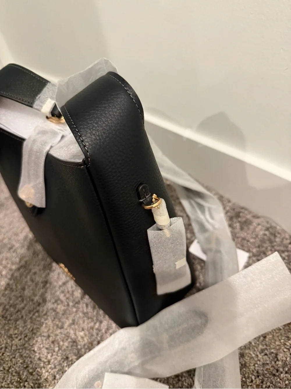 Coach Hadley Black Pebbled Leather Shoulder Bag with Gold Hardware